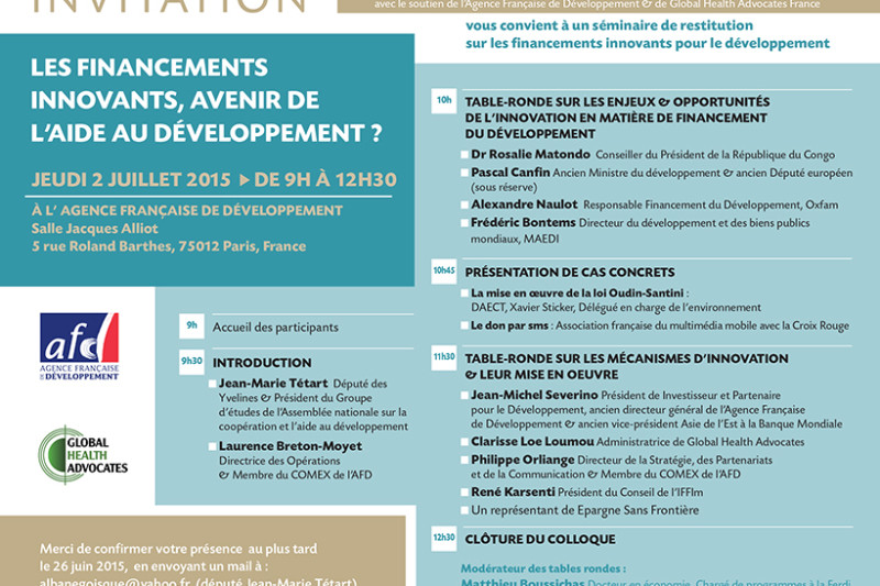 Colloque 2 juillet à l’AFD – « Les financements innovants, avenir de l’aide au développement? »